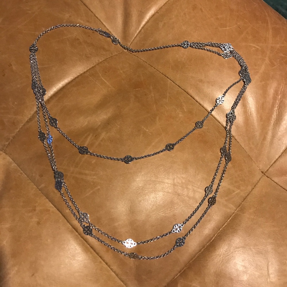 3 strand Tory Burch necklace silver